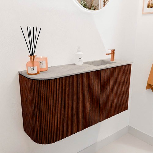 JOYA-DLUX 81,6cm mobile lavabo colore curva sinistra Ruby. Lavabo FAYE posizione Destra 1 foro per rubinetto colore Glace.-3
