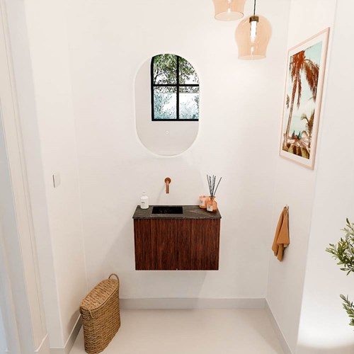 JOYA-DLUX 60cm cloakroom vanity set color Ruby. Vanity top FAYE position Left without tab hole color Lava.-2