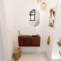 JOYA-DLUX 91,6cm meuble lave-main courbe gauche couleur Ruby. Lavabo FAYE position Droite 1 trou pour robinetter couleur Lava.-2