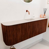 JOYA-DLUX 123,2cm meuble lave-main courbe gauche + droite couleur Ruby. Lavabo FAYE position Centrée sans trou pour robinet couleur Meli.-3