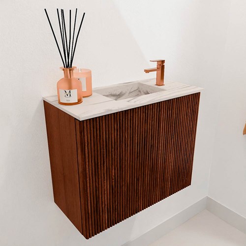 JOYA-DLUX 50cm toiletmeubel kleur Ruby. Wastafel FAYE positie Rechts 1 kraangat kleur Nata.-3