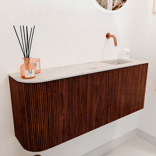 JOYA-DLUX 101,6cm mobile lavabo colore curva sinistra Ruby. Lavabo FAYE posizione Destra senza foro per il rubinetto colore Nata.-3