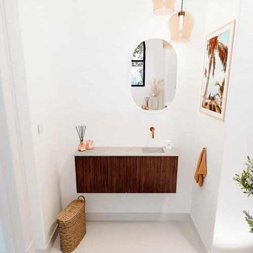 JOYA-DLUX 100cm meuble lave-main couleur Ruby. Lavabo FAYE position Droite sans trou pour robinet couleur Opalo.-2