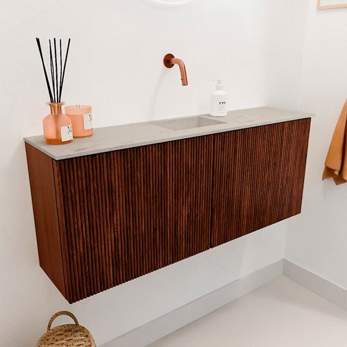 JOYA-DLUX 100cm mobile lavabo colore Ruby. Lavabo FAYE posizione Centro senza foro per il rubinetto colore Opalo.-3