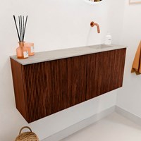 JOYA-DLUX 100cm meuble lave-main couleur Ruby. Lavabo FAYE position Droite sans trou pour robinet couleur Opalo.-3