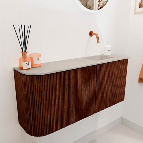 JOYA-DLUX 91,6cm toiletmeubel ronding links kleur Ruby. Wastafel FAYE positie Rechts Zonder kraangat kleur Opalo.-3