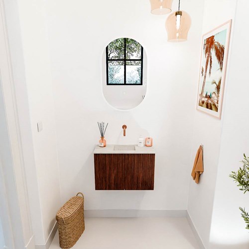 JOYA-DLUX 60cm toiletmeubel kleur Ruby. Wastafel FAYE positie Midden Zonder kraangat kleur Ostra.-2