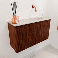 JOYA-DLUX 70cm meuble lave-main couleur Ruby. Lavabo FAYE position Droite sans trou pour robinet couleur Ostra.-3