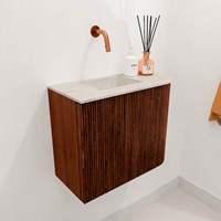 JOYA-DLUX 51,6cm meuble lave-main courbe droite couleur Ruby. Lavabo FAYE position Gauche sans trou pour robinet couleur Ostra.-3