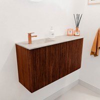 JOYA-DLUX 81,6cm mobile lavabo colore curva destra Ruby. Lavabo FAYE posizione Sinistra 1 foro per rubinetto colore Ostra.-3