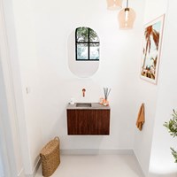 JOYA-DLUX 60cm meuble lave-main couleur Ruby. Lavabo FAYE position Gauche sans trou pour robinet couleur Oza.-2