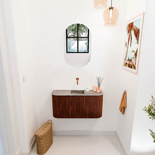 JOYA-DLUX 83,2cm cloakroom vanity set curve left + right color Ruby. Vanity top FAYE position Center without tab hole color Oza.-2