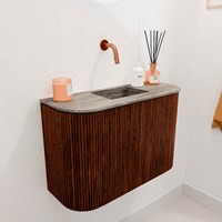 JOYA-DLUX 63,2cm meuble lave-main courbe gauche + droite couleur Ruby. Lavabo FAYE position Centrée sans trou pour robinet couleur Oza.-3
