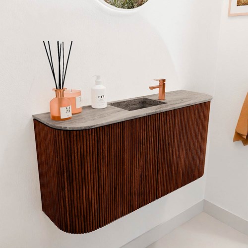 JOYA-DLUX 83,2cm mobile lavabo colore curva sinistra + destra Ruby. Lavabo FAYE posizione Centro 1 foro per rubinetto colore Oza.-3