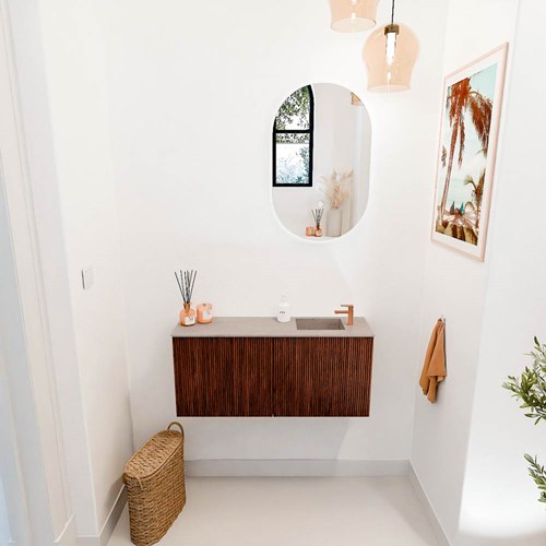 JOYA-DLUX 90cm cloakroom vanity set color Ruby. Vanity top FAYE position Right 1 tab hole color Saba.-2