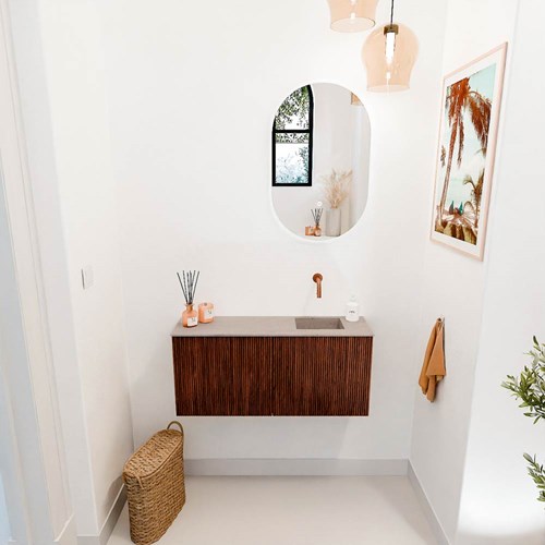 JOYA-DLUX 90cm toiletmeubel kleur Ruby. Wastafel FAYE positie Rechts Zonder kraangat kleur Saba.-2