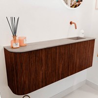 JOYA-DLUX 111,6cm cloakroom vanity set curve left color Ruby. Vanity top FAYE position Right without tab hole color Saba.-3