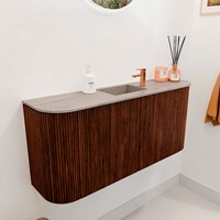 JOYA-DLUX 93,2cm mueble fondo reducido curva izquierda + derecha color Ruby. Lavabo FAYE posición Centro 1 orificio color Saba.-3