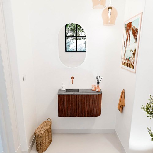 JOYA-DLUX 71,6cm toiletmeubel ronding rechts kleur Ruby. Wastafel FAYE positie Links Zonder kraangat kleur Sombra.-2