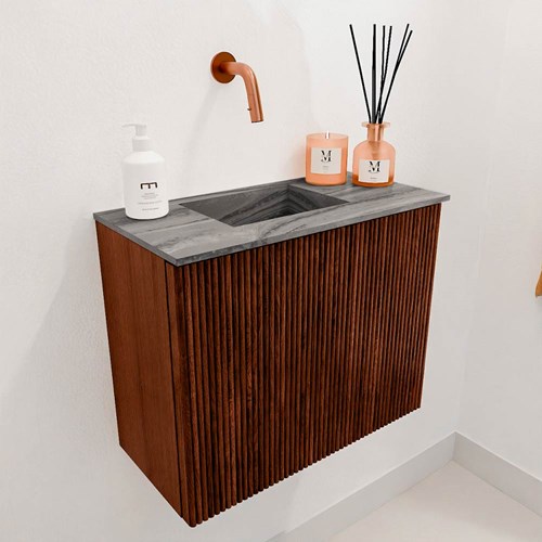 JOYA-DLUX 50cm mueble fondo reducido color Ruby. Lavabo FAYE posición Izquierda sin orificio color Sombra.-3