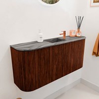 JOYA-DLUX 93,2cm WC-möbel kurve links + rechts farbe Ruby. Einbauwaschbecken FAYE position Mittig 1 hahnloch farbe Sombra.-3