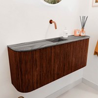JOYA-DLUX 103,2cm meuble lave-main courbe gauche + droite couleur Ruby. Lavabo FAYE position Centrée sans trou pour robinet couleur Sombra.-3