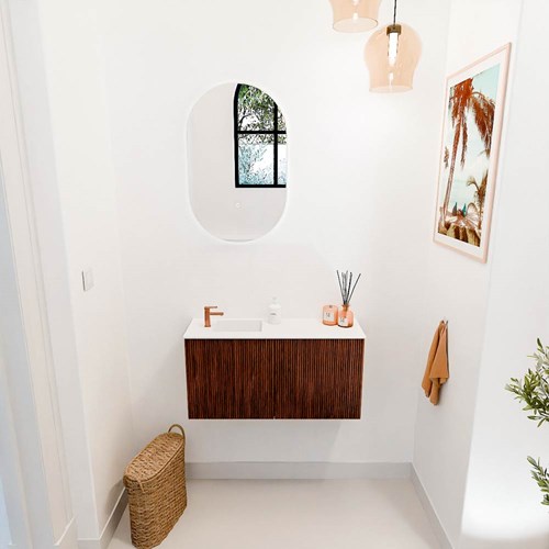JOYA 80cm toiletmeubel kleur Ruby. Wastafel FAYE positie Links 1 kraangat kleur Talc.-2