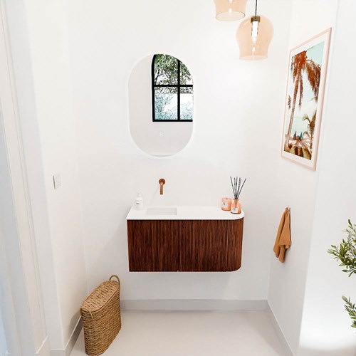 JOYA 81,6cm mobile lavabo colore curva destra Ruby. Lavabo FAYE posizione Sinistra senza foro per il rubinetto colore Talc.-2