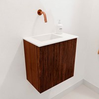 JOYA 40cm toiletmeubel kleur Ruby. Wastafel FAYE positie Links Zonder kraangat kleur Talc.-3