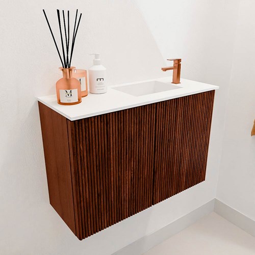 JOYA 60cm WC-möbel farbe Ruby. Einbauwaschbecken FAYE position Rechts 1 hahnloch farbe Talc.-3