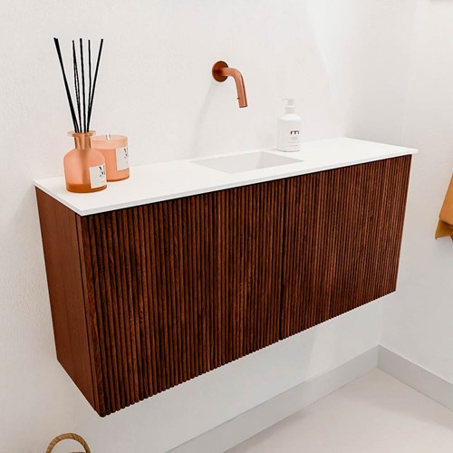 JOYA 90cm mueble fondo reducido color Ruby. Lavabo FAYE posición Centro sin orificio color Talc.-3
