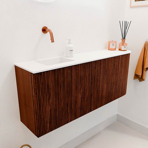 JOYA 101,6cm meuble lave-main courbe droite couleur Ruby. Lavabo FAYE position Gauche sans trou pour robinet couleur Talc.-3