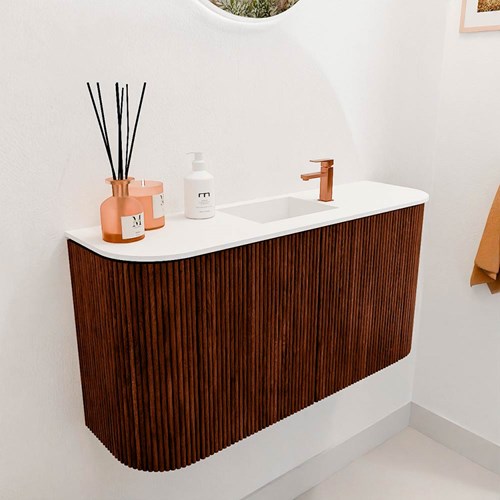 JOYA 83,2cm toiletmeubel ronding links + rechts kleur Ruby. Wastafel FAYE positie Midden 1 kraangat kleur Talc.-3