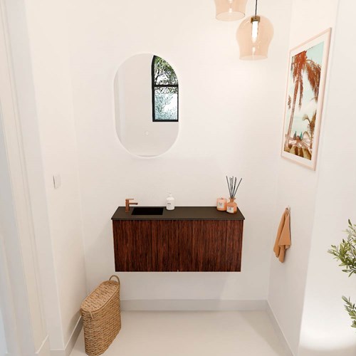JOYA 90cm cloakroom vanity set color Ruby. Vanity top FAYE position Left 1 tab hole color Urban.-2