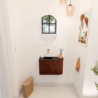 JOYA 61,6cm meuble lave-main courbe droite couleur Ruby. Lavabo FAYE position Gauche sans trou pour robinet couleur Urban.-2