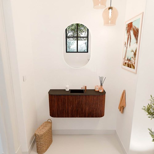 JOYA 93,2cm mobile lavabo colore curva sinistra + destra Ruby. Lavabo FAYE posizione Centro 1 foro per rubinetto colore Urban.-2