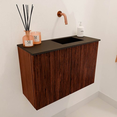 JOYA 60cm meuble lave-main couleur Ruby. Lavabo FAYE position Droite sans trou pour robinet couleur Urban.-3