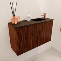 JOYA 70cm meuble lave-main couleur Ruby. Lavabo FAYE position Droite 1 trou pour robinetter couleur Urban.-3