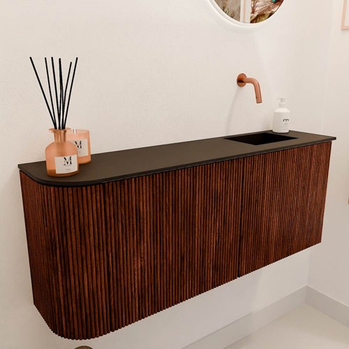 JOYA 101,6cm toiletmeubel ronding links kleur Ruby. Wastafel FAYE positie Rechts Zonder kraangat kleur Urban.-3