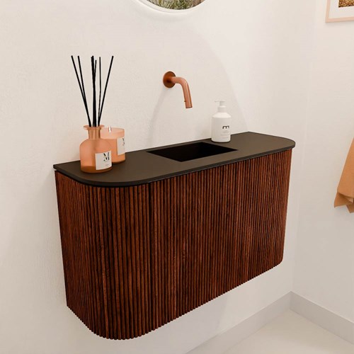 JOYA 73,2cm cloakroom vanity set curve left + right color Ruby. Vanity top FAYE position Center without tab hole color Urban.-3