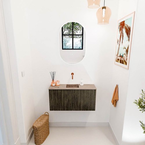 JOYA-DLUX 80cm cloakroom vanity set color Shadow. Vanity top FAYE position Center without tab hole color Arena.-2