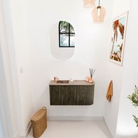 JOYA-DLUX 81,6cm mobile lavabo colore curva destra Shadow. Lavabo FAYE posizione Sinistra 1 foro per rubinetto colore Arena.-2