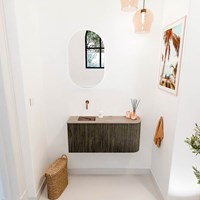 JOYA-DLUX 91,6cm WC-möbel kurve rechts farbe Shadow. Einbauwaschbecken FAYE position Links kein hahnloch farbe Arena.-2