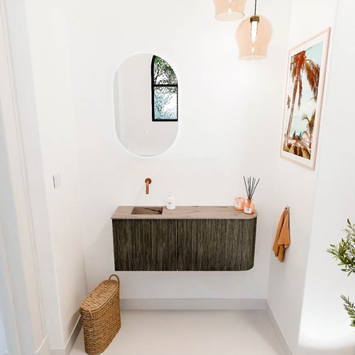 JOYA-DLUX 101,6cm toiletmeubel ronding rechts kleur Shadow. Wastafel FAYE positie Links Zonder kraangat kleur Arena.-2