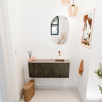 JOYA-DLUX 101,6cm toiletmeubel ronding links kleur Shadow. Wastafel FAYE positie Rechts Zonder kraangat kleur Arena.-2