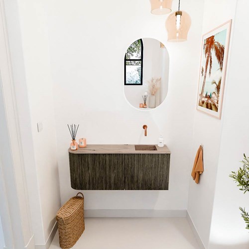 JOYA-DLUX 101,6cm toiletmeubel ronding links kleur Shadow. Wastafel FAYE positie Rechts Zonder kraangat kleur Arena.-2