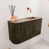 JOYA-DLUX 71,6cm toiletmeubel ronding links kleur Shadow. Wastafel FAYE positie Rechts Zonder kraangat kleur Arena.-3
