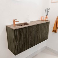 JOYA-DLUX 91,6cm mobile lavabo colore curva destra Shadow. Lavabo FAYE posizione Sinistra 1 foro per rubinetto colore Arena.-3