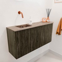 JOYA-DLUX 91,6cm WC-möbel kurve rechts farbe Shadow. Einbauwaschbecken FAYE position Links kein hahnloch farbe Arena.-3