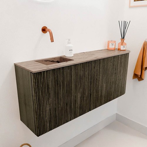 JOYA-DLUX 101,6cm toiletmeubel ronding rechts kleur Shadow. Wastafel FAYE positie Links Zonder kraangat kleur Arena.-3